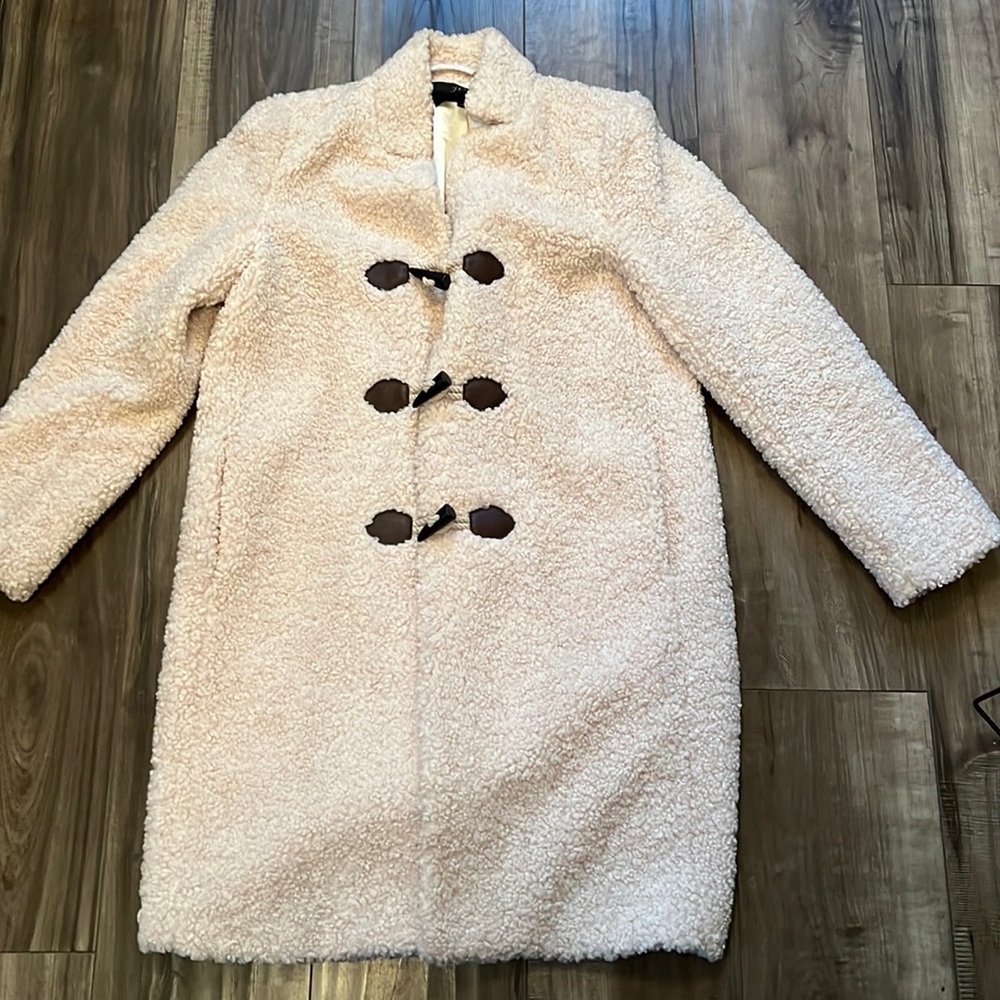 J Crew teddy coat in classic cream with toggle front